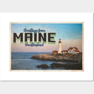 Greetings from Maine - Vintage Travel Postcard Design Posters and Art